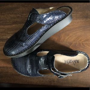 Alegria blue slip on classic clog.